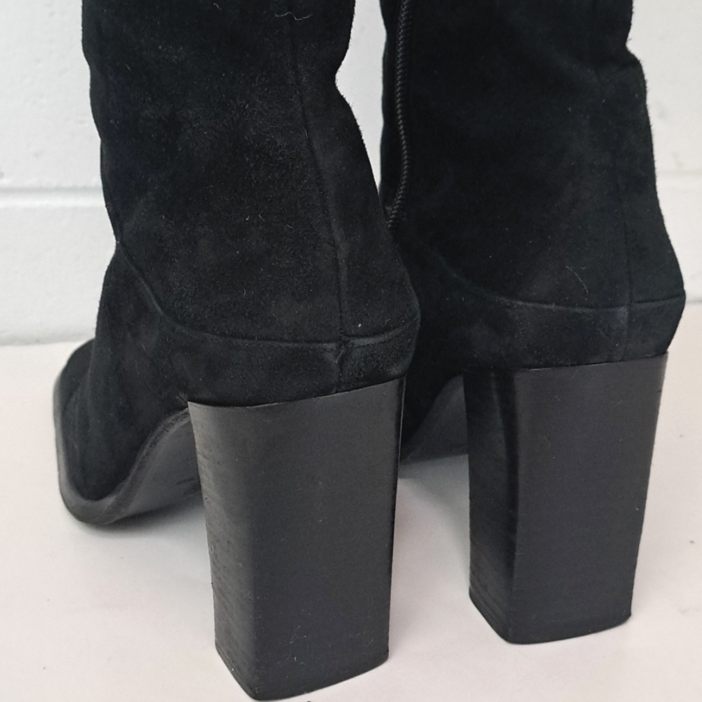 RARE VIA SPIGA Black Genuine Suede Leather Block Heel Square Toe Tall Boots - Picture 5 of 13